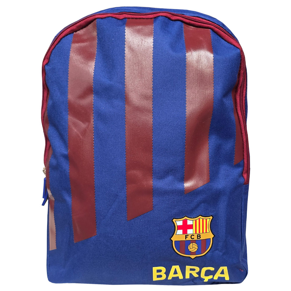 FC Barcelona stripe design backpack featuring Barca text and a full colour crest
