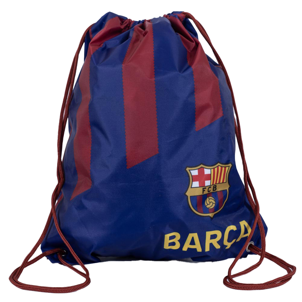 FC Barcelona Stripe design gym bag featuring Barca text and a full colour crest