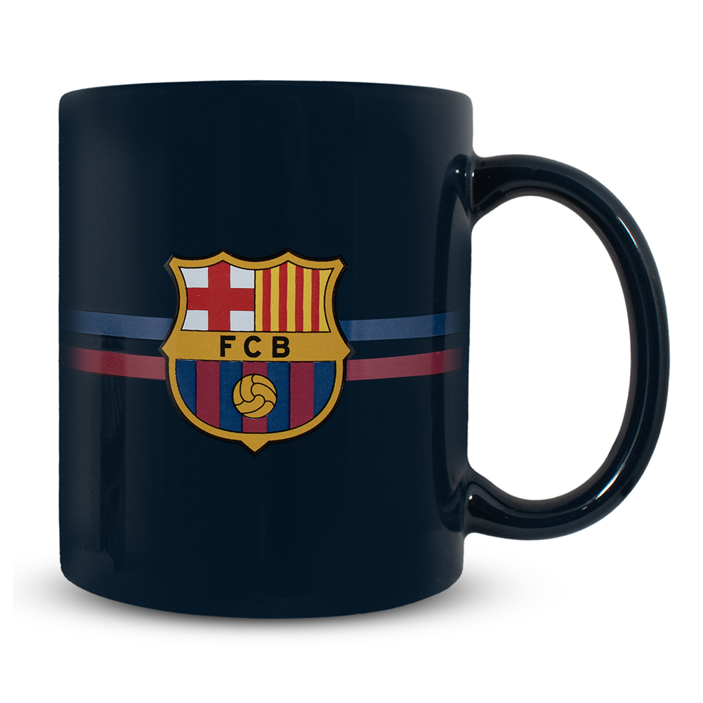 Navy FC Barcelona ceramic mug featuring a full colour club crest and a navy handle