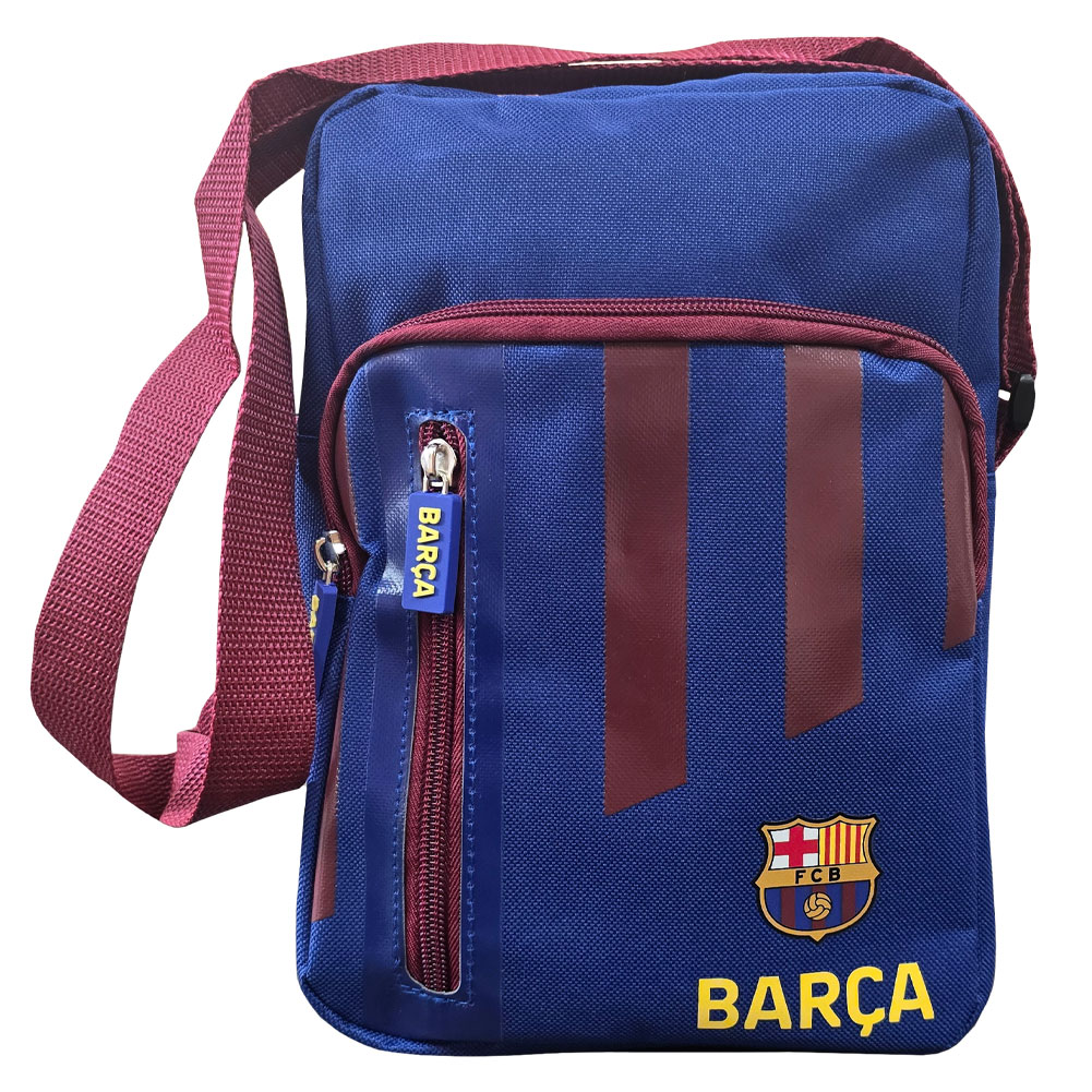FC Barcelona stripe design shoulder bag with Barca text and the club crest on the front