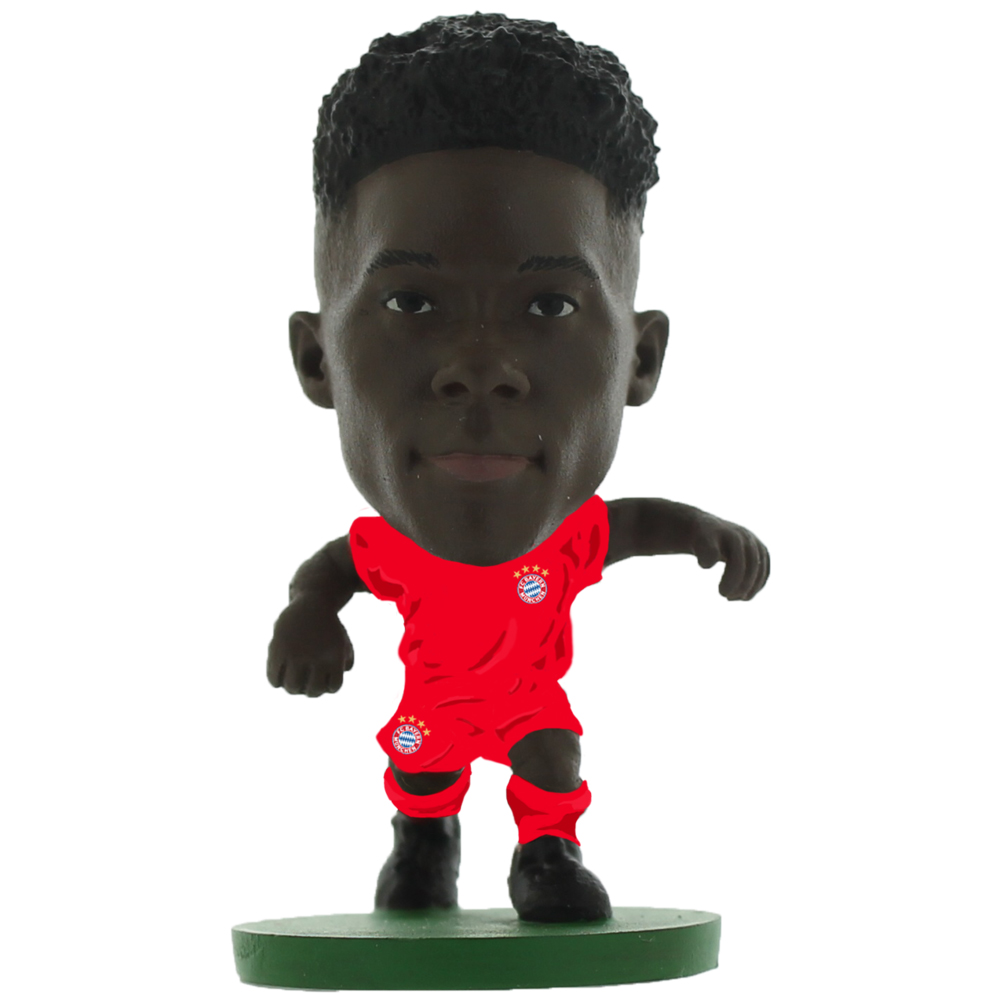 Alphonso Davies SoccerStarz figure in the classic Bayern Munich home kit on a green base