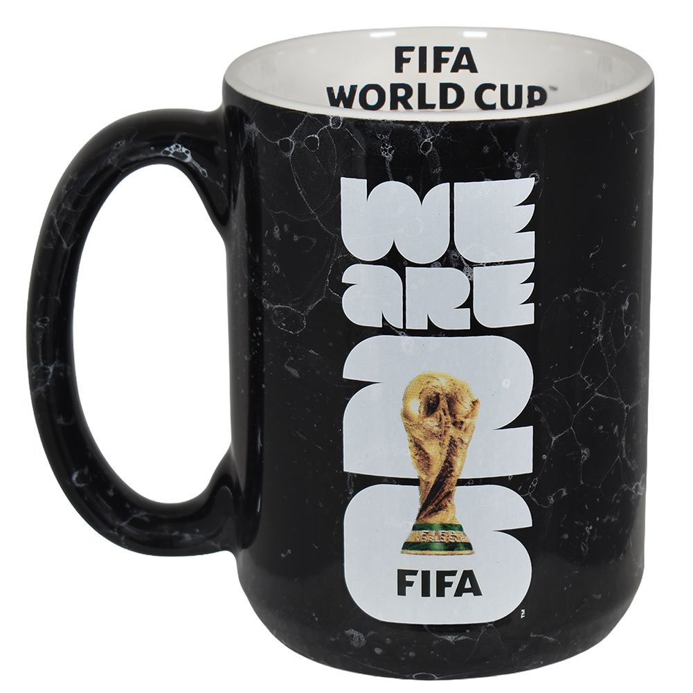 Black marble ceramic mug featuring the FIFA World Cup logo with a black handle