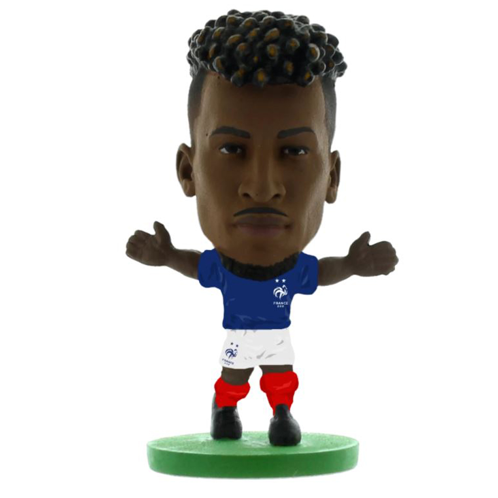 France SoccerStarz Kingsley Coman collectable figure in the classic home kit on a green base