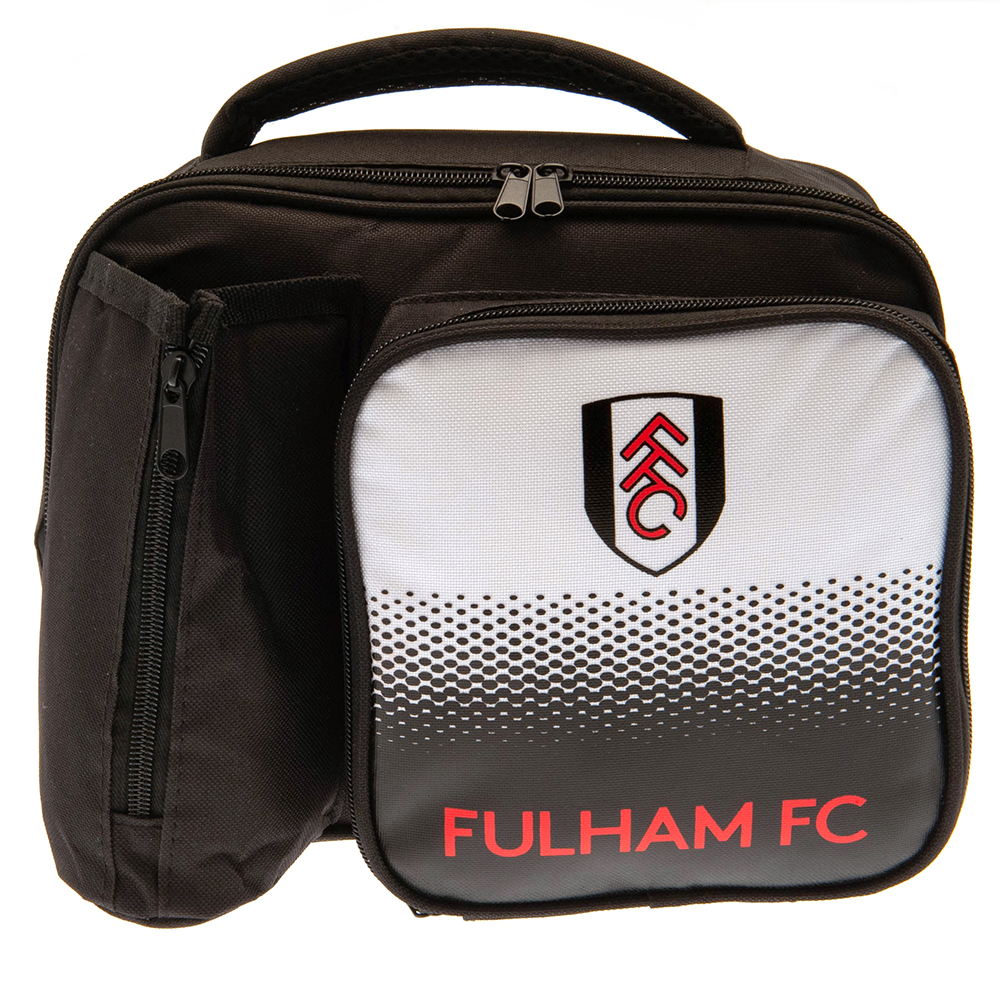 Fulham FC fade design lunch bag with Fulham text, full colour club crest and carry handle