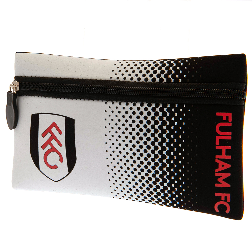 Fulham FC neoprene zipped pencil case with a large Fulham crest on a black and white fade design