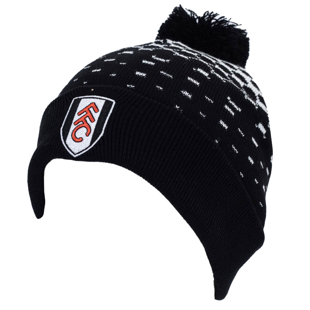 Fulham FC black and white fade cuff knit bobble hat with a black bobble and embroidered crest