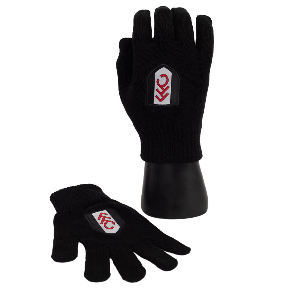 Pair of Fulham FC children's black knitted gloves with a full colour Fulham crest