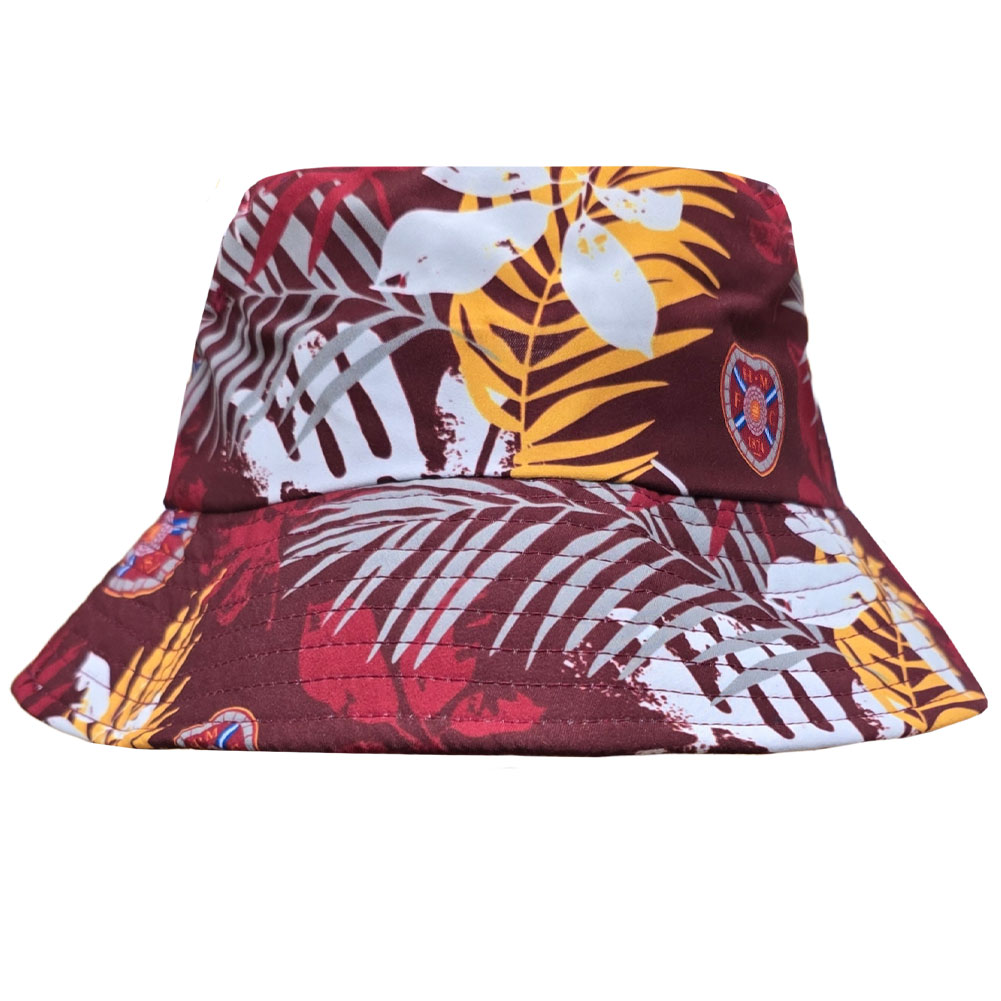 Hearts FC fitted bucket hat with a floral pattern and multiple Hearts crests