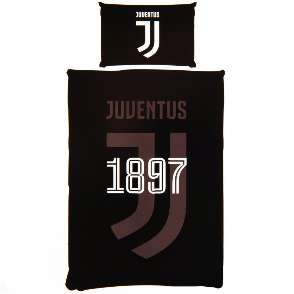 Juventus FC black reversible single duvet cover with 1897 text and a large club crest, with a pillowcase