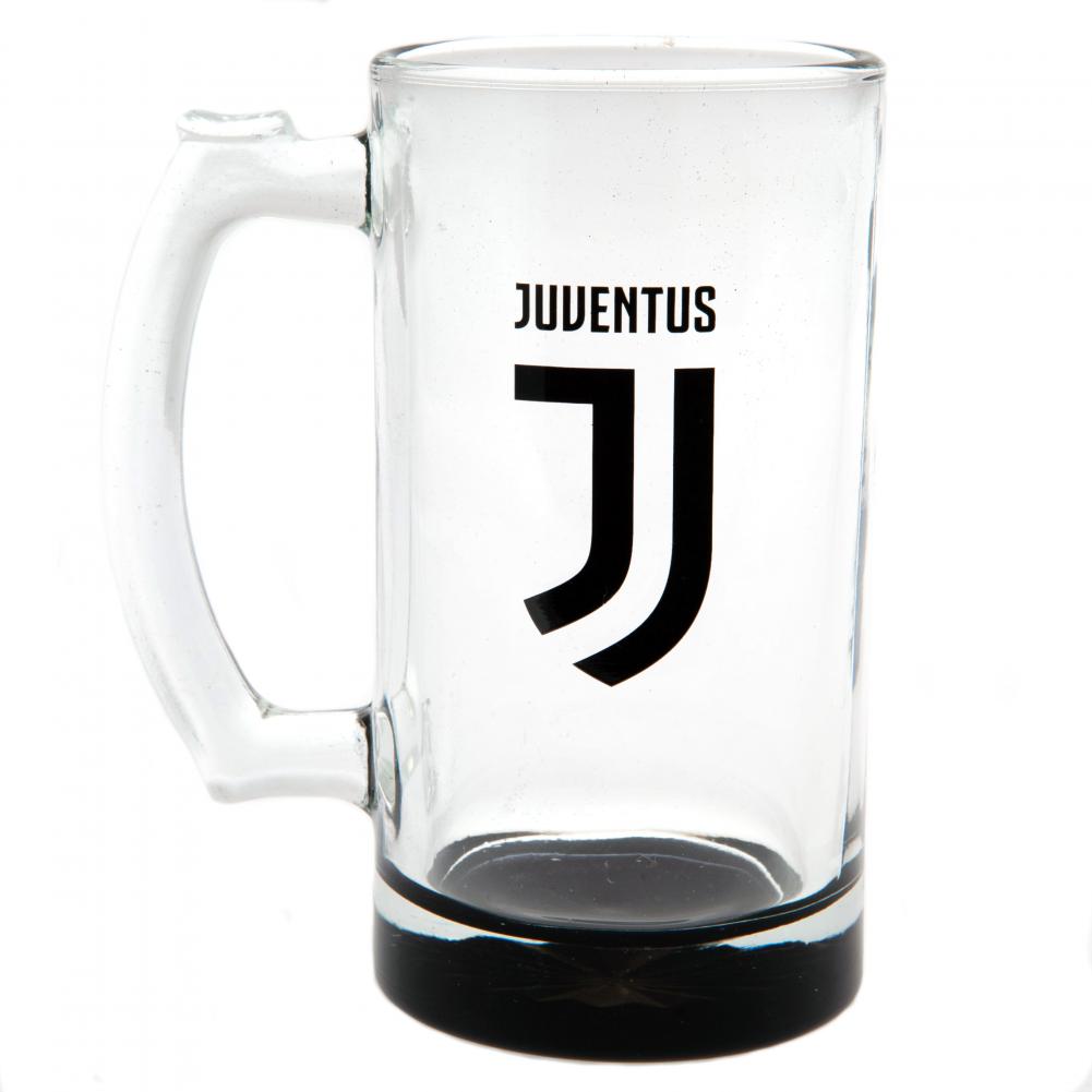 Juventus FC glass stein tankard with a black base and the club crest