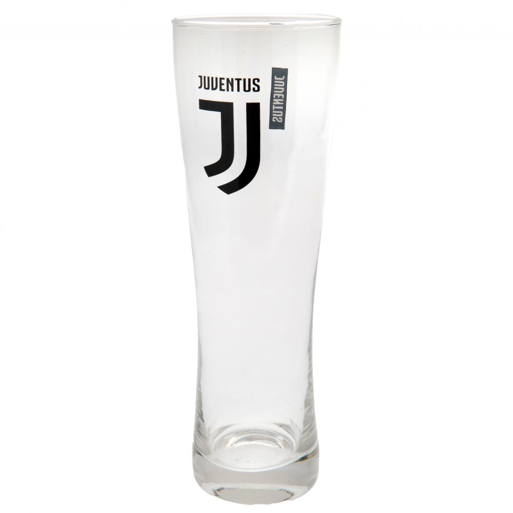 Juventus FC tall slim pilsner style pint glass with a black Juventus club crest