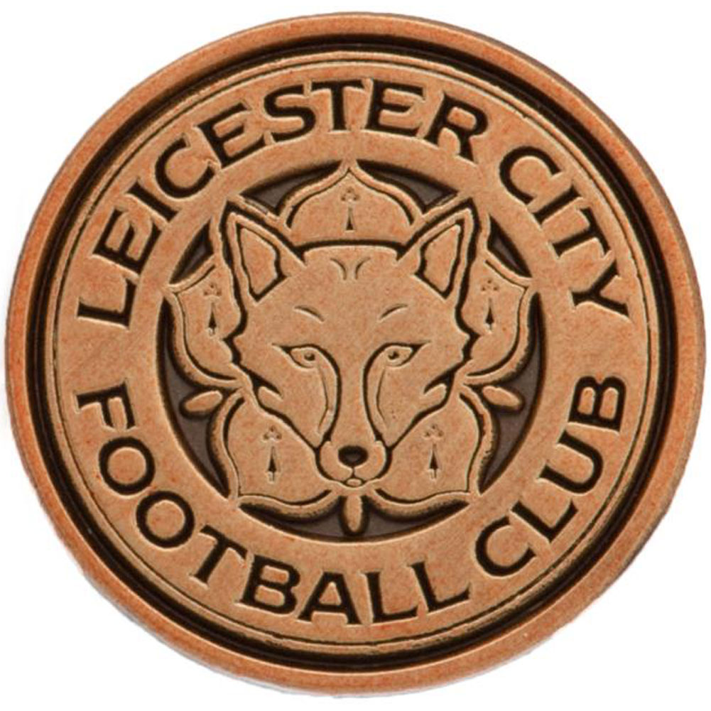 Leicester City FC antique gold crest shaped metal pin badge on a header card