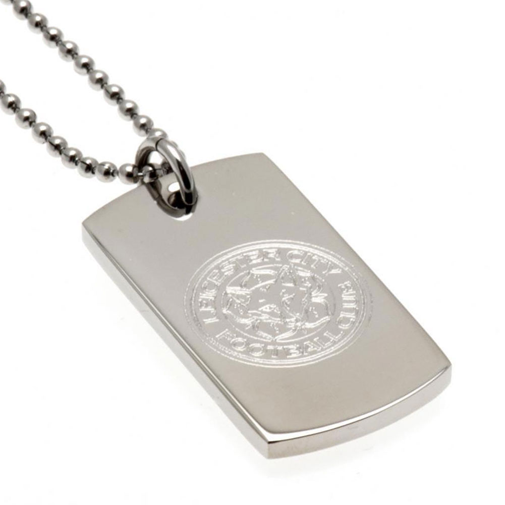 Leicester City FC chrome finish stainless steel dog tag engraved with the Leicester crest on a ball chain