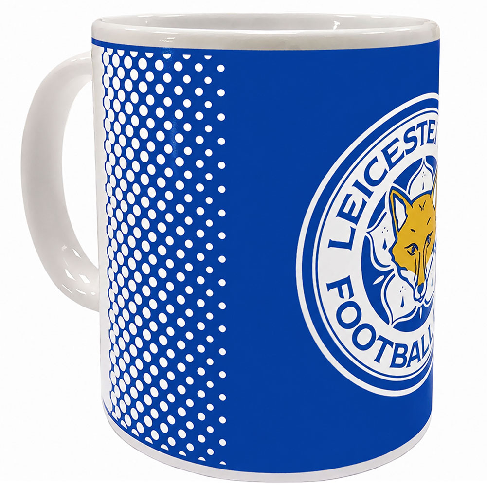 Leicester City FC ceramic mug with a fade design featuring Leicester City text and the club crest