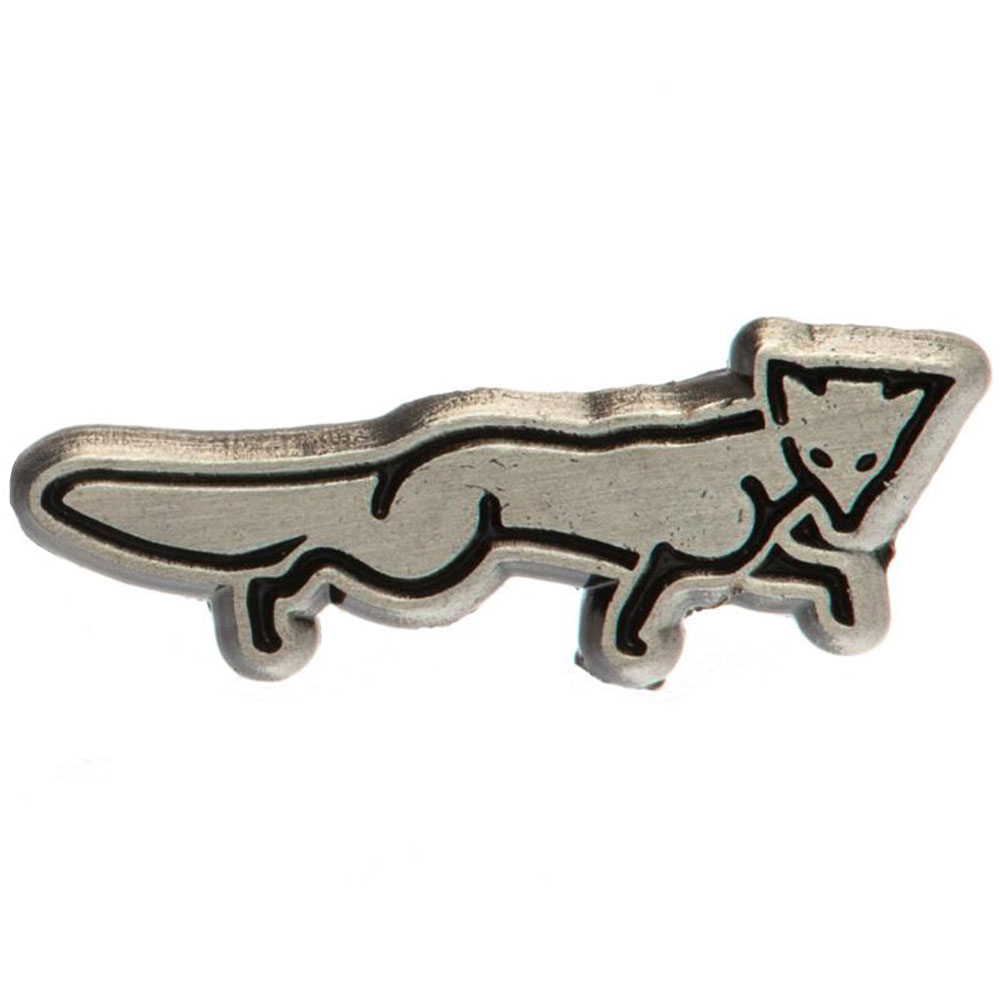 Leicester City FC running fox shaped metal pin badge with a silver style finish on a header card