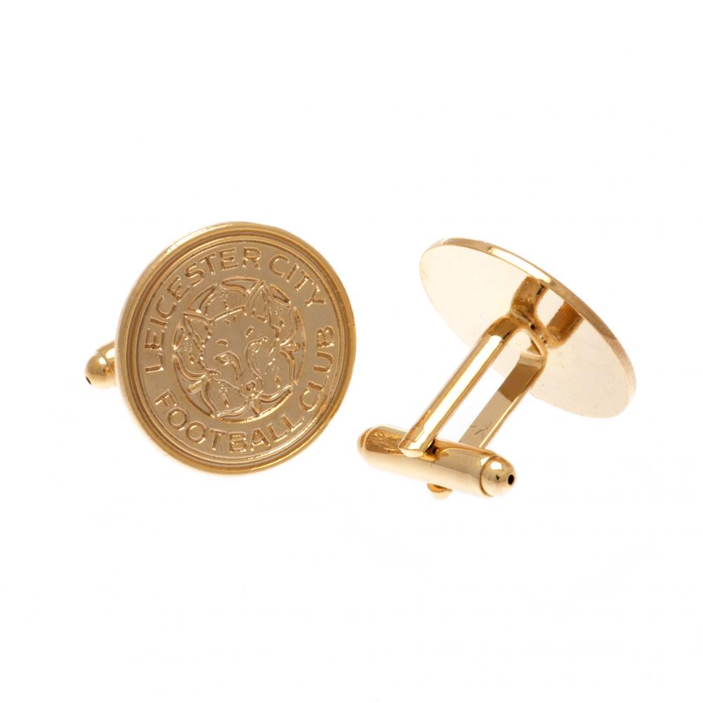 Pair of Leicester City FC round gold plated cufflinks with a detailed Leicester City crest
