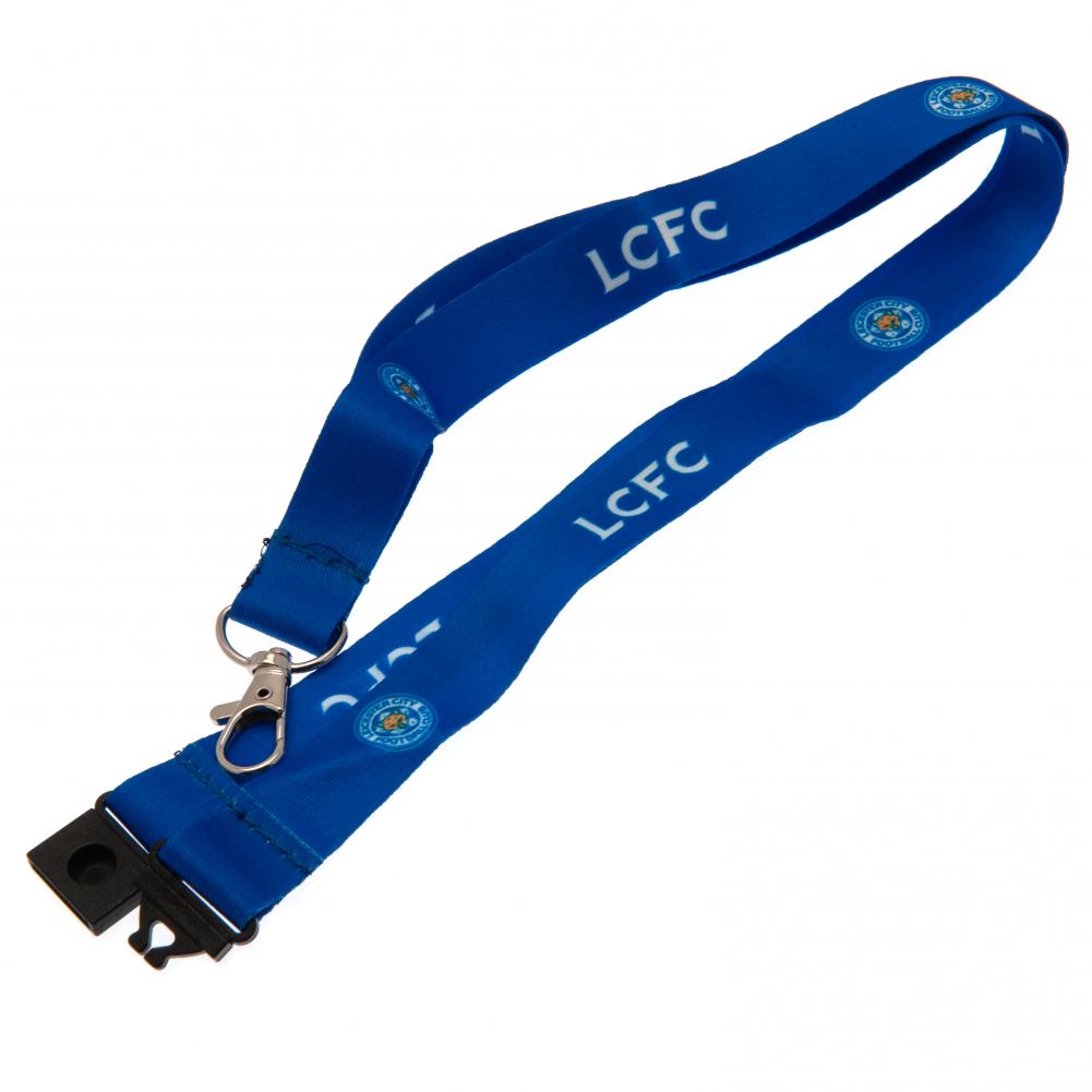 Leicester City FC blue satin finish printed lanyard with colour crests and LCFC text