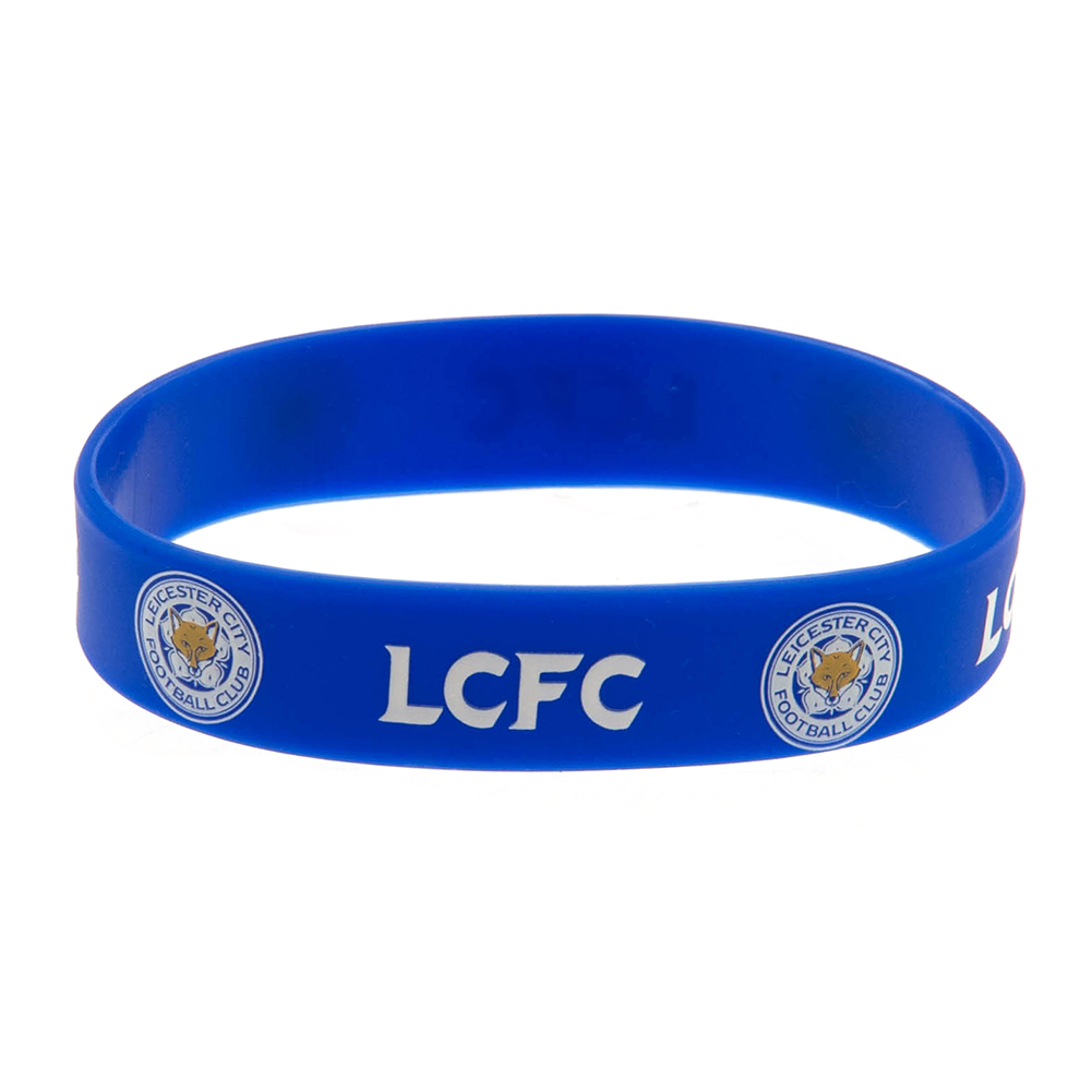 Royal blue Leicester City FC silicone wristband with LCFC text and a full colour club crest