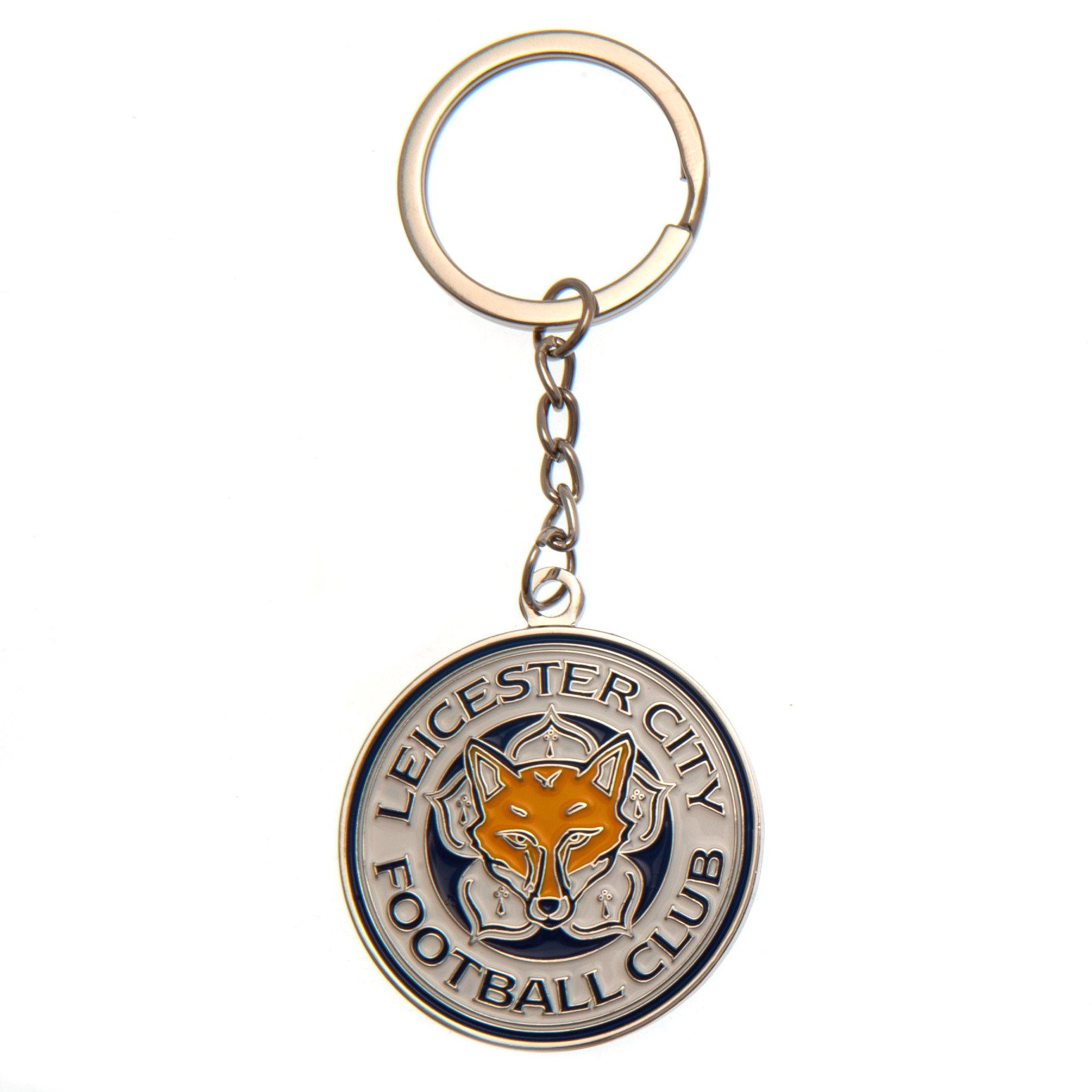 Leicester City FC crest shaped metal keyring in full colour enamel with a silver style finish