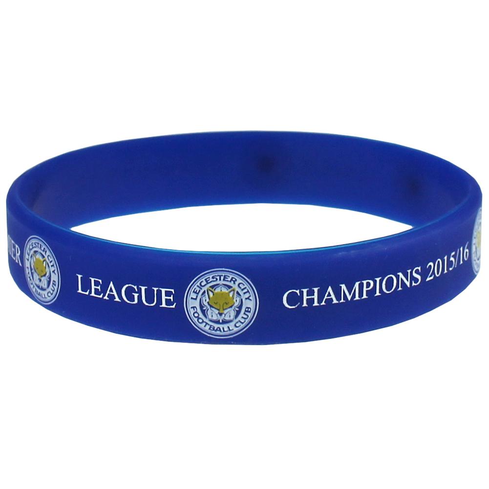 Royal blue Leicester City FC silicone wristband with Premier League Champions 2015-16 text and club crest