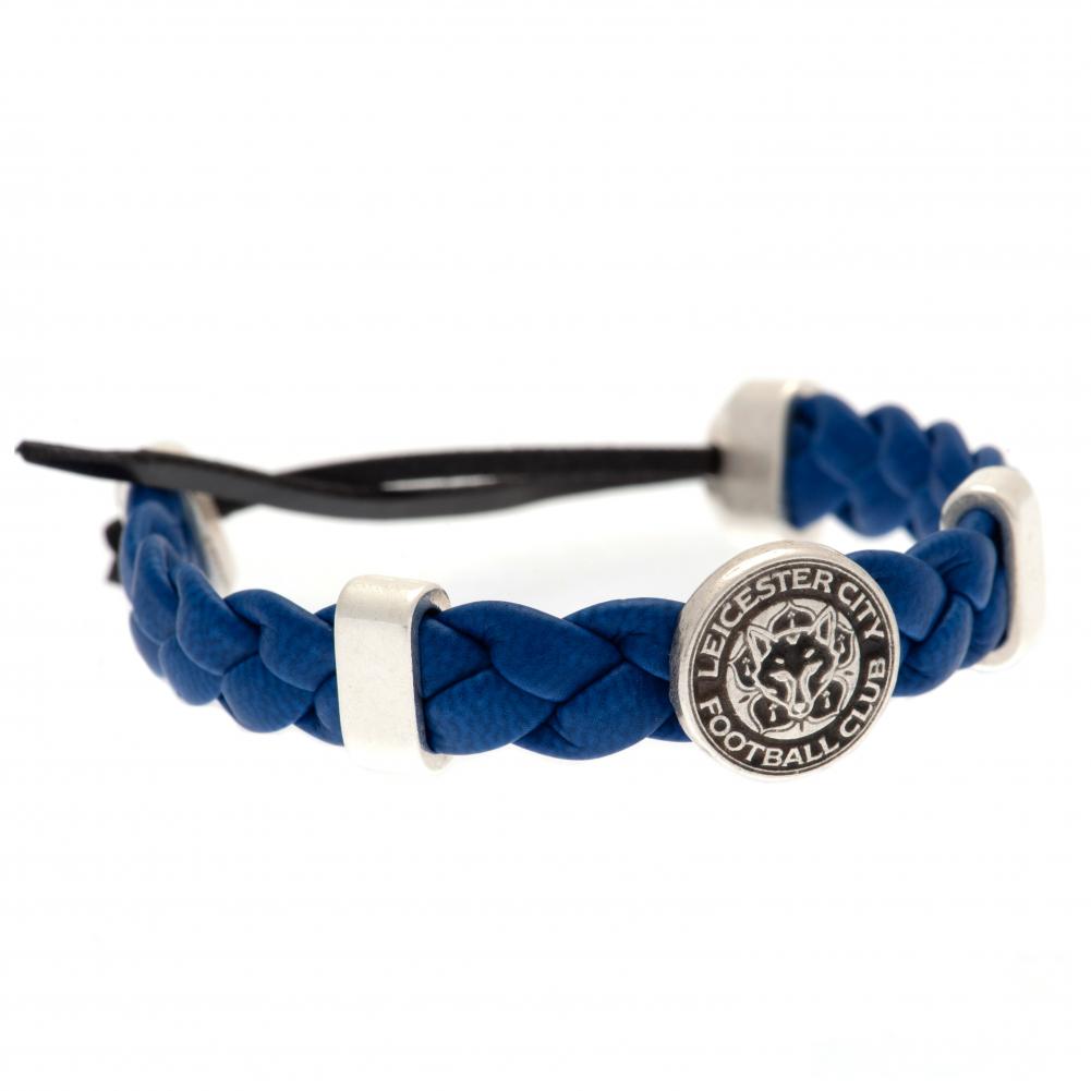 Leicester City FC rope design PU slider bracelet with an old silver Leicester crest on a header card