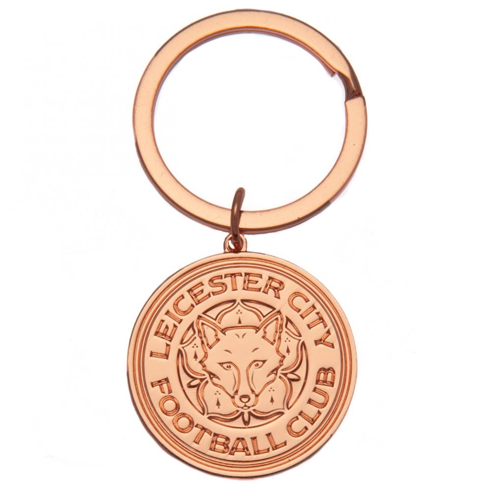 Leicester City FC rose gold plated metal crest shaped keyring with a split ring