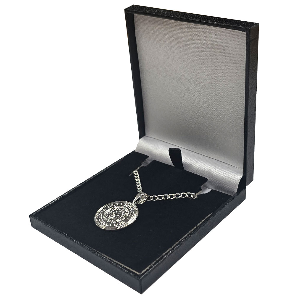 Leicester City FC silver plated pendant on a chain necklace with a lobster clasp, presented in a gift box