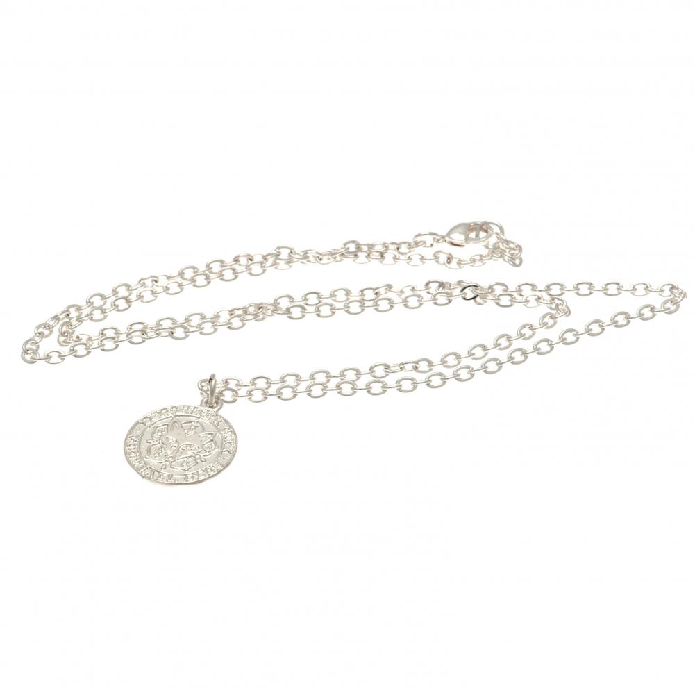 Leicester City FC silver plated crest pendant on a chain necklace with a lobster clasp, in a blister pack