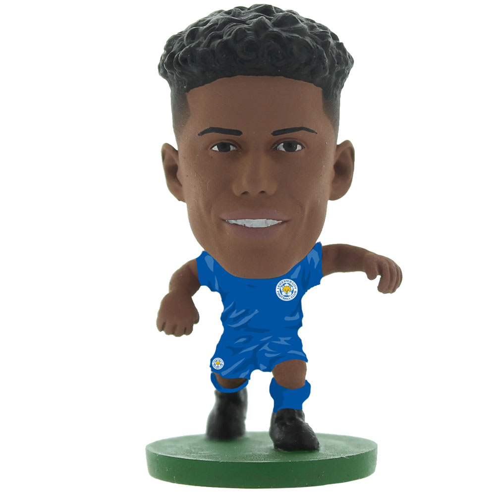 Leicester City FC SoccerStarz James Justin collectable figure in the classic home kit on a green base