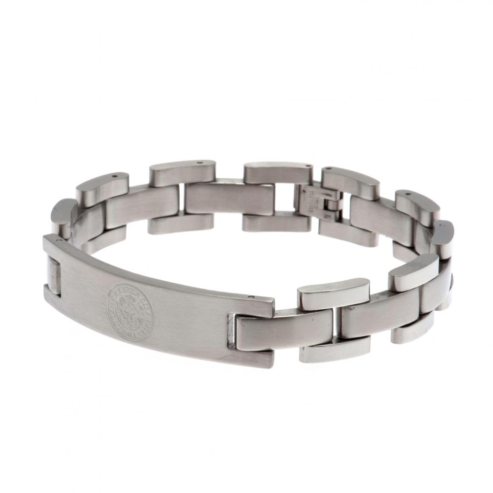Leicester City FC classic stainless steel link bracelet with an engraved club crest plate