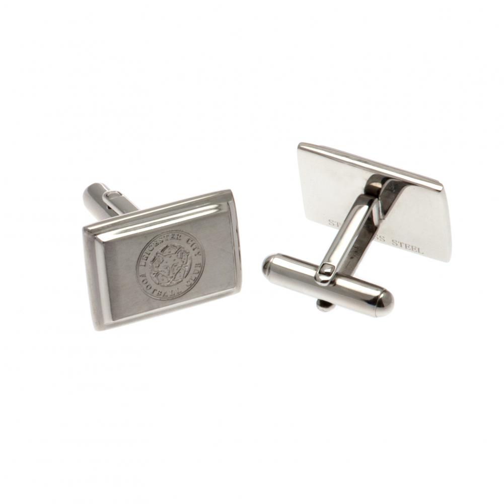 Pair of Leicester City FC stainless steel brushed satin rectangular cufflinks engraved with the crest