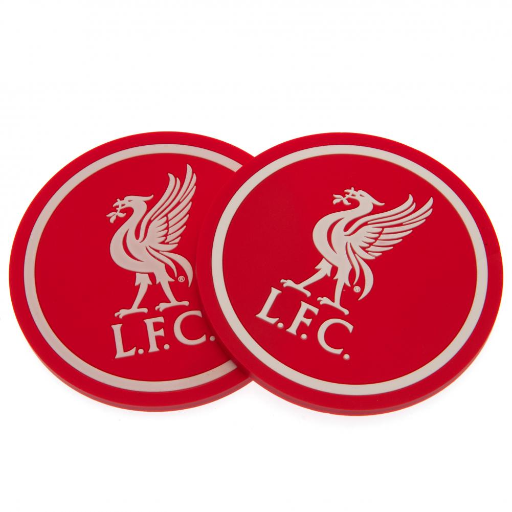 Pair of Liverpool FC silicone coasters with a vibrant stamped Liverpool crest