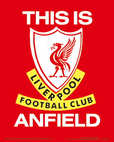 Liverpool FC 3D lenticular print moving between Anfield and the This Is Anfield sign