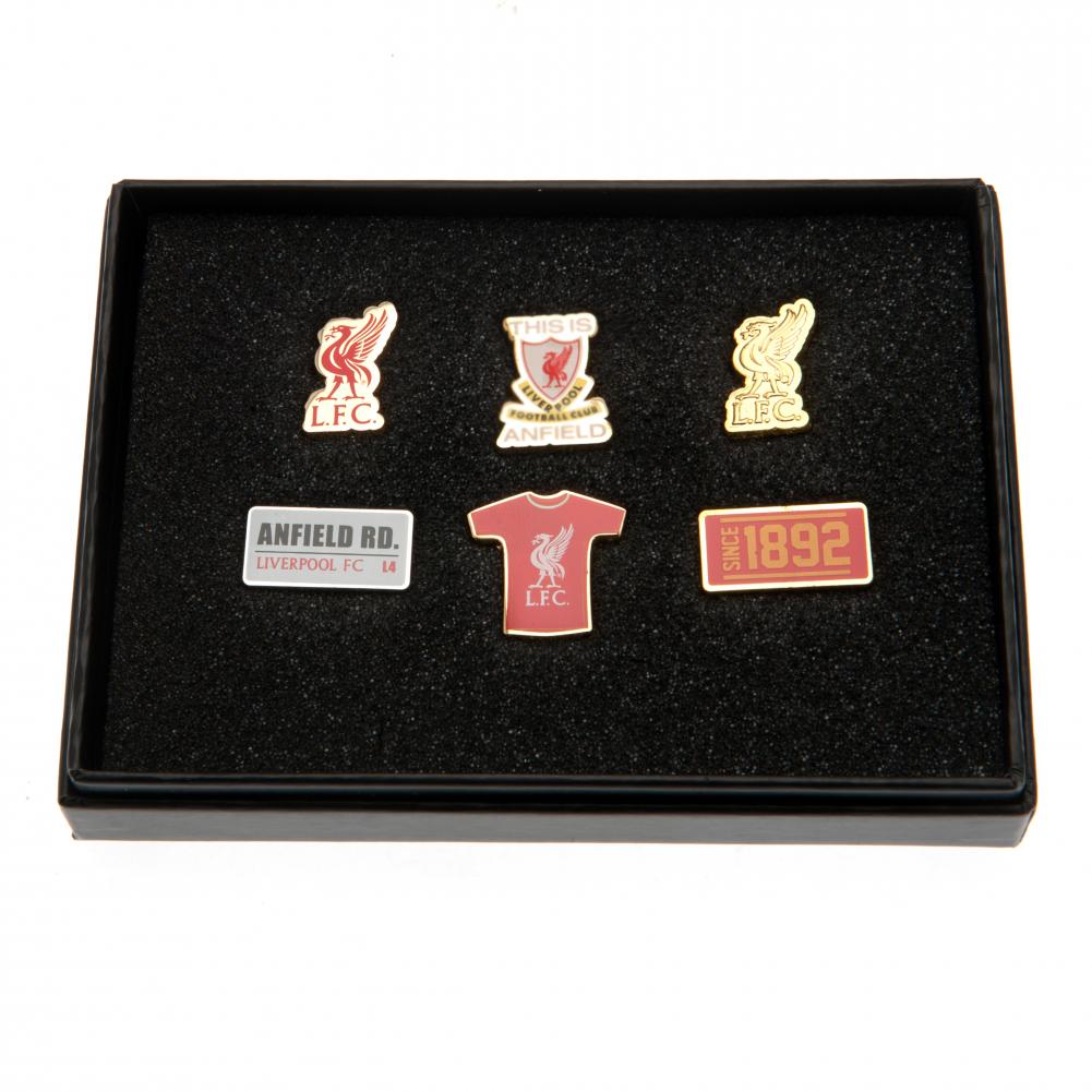 Liverpool FC set of six different metal pin badges with full colour infill