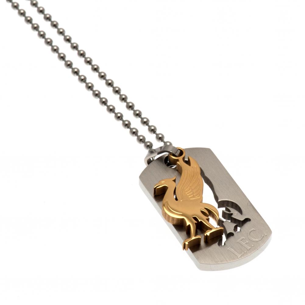 Liverpool FC bi colour cut out dog tag with engraved LFC text and ion plated Liverbird insert on a chain