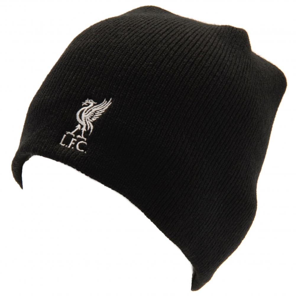 Liverpool FC black dome style knitted beanie with an embroidered club crest
