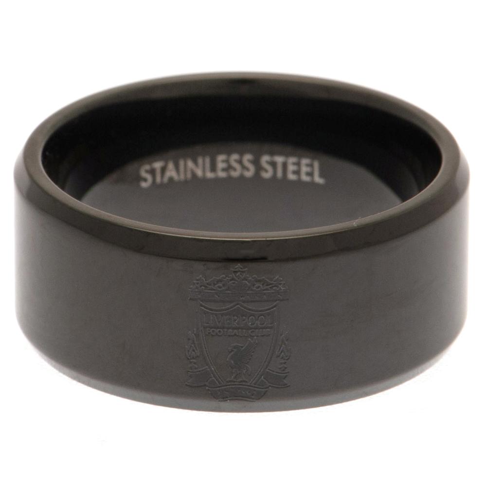 Liverpool black Ion plated stainless steel ring engraved with the Liverpool crest
