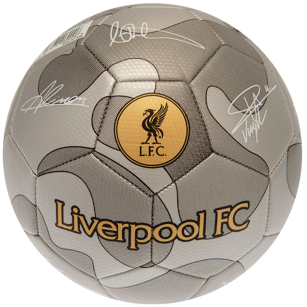 Liverpool FC silver metallic Size 5 football with the Liverpool crest and white player signature prints