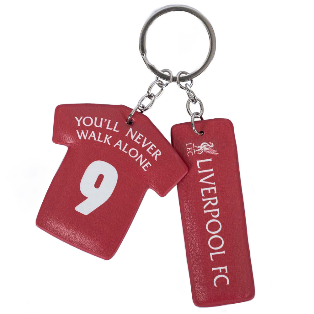 Liverpool FC metal charm keyring with a kit shirt charm and bar charm on a chain with split ring