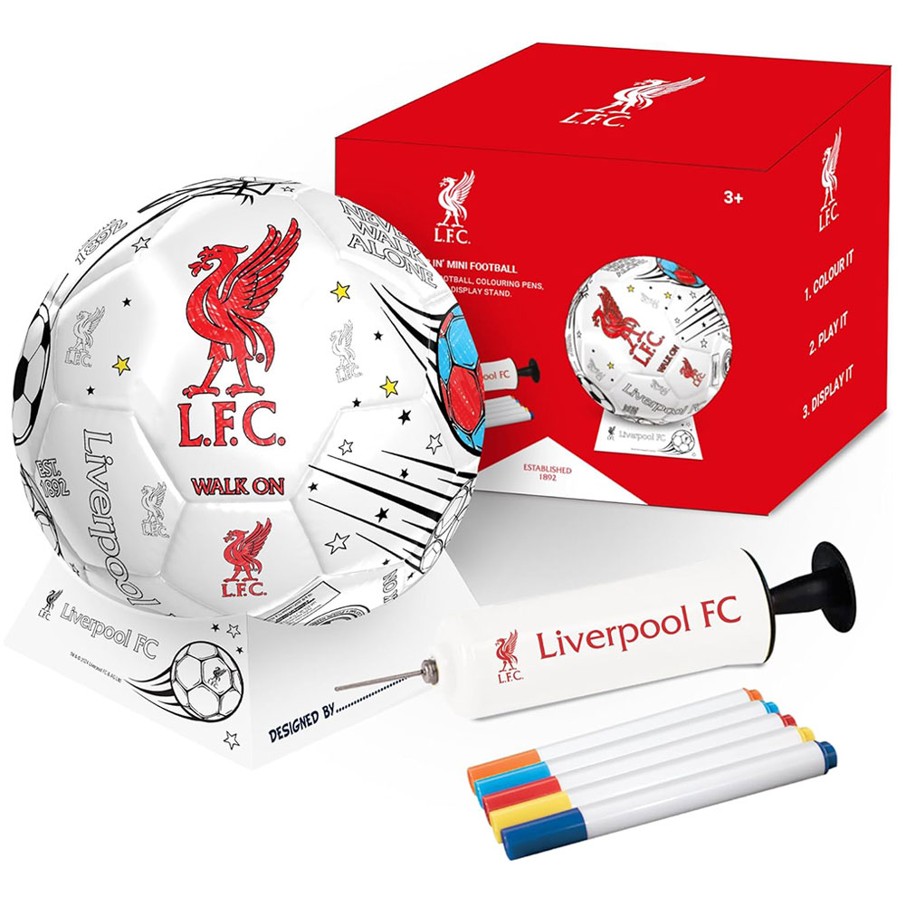 Liverpool FC colour in mini football set with crest and mascot, pens, hand pump and card stand