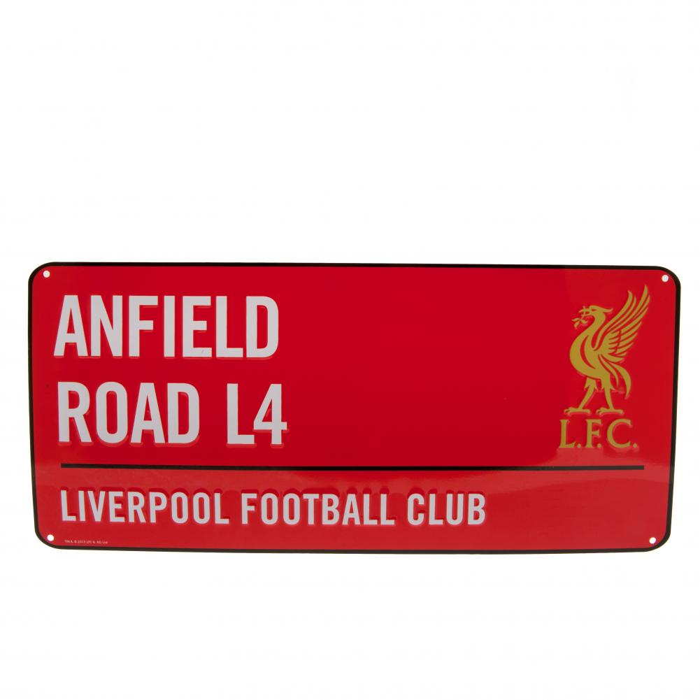 Liverpool FC gloss finish metal wall sign styled as an Anfield L4 road sign on a red background
