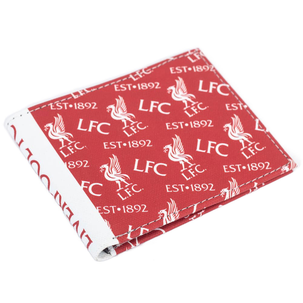 Liverpool FC vibrant brushed canvas bi-fold wallet with a Liverpool multi icon design