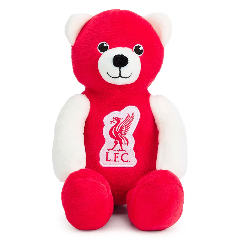 Liverpool FC soft plush contrast teddy bear with Liverpool FC branding and a Liverbird on the chest