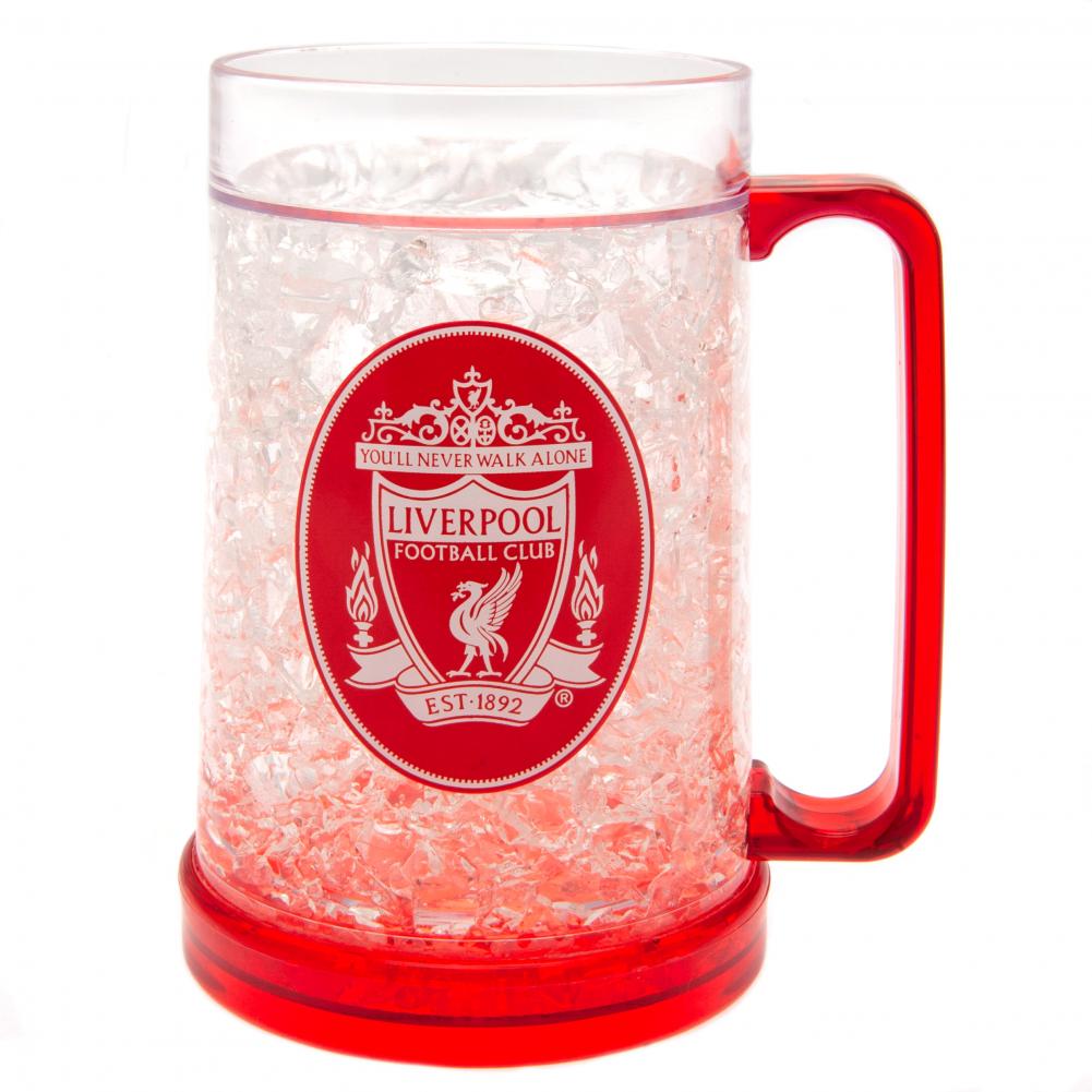 Liverpool FC frosted freezer mug with a red base, red handle and the Liverpool FC club crest