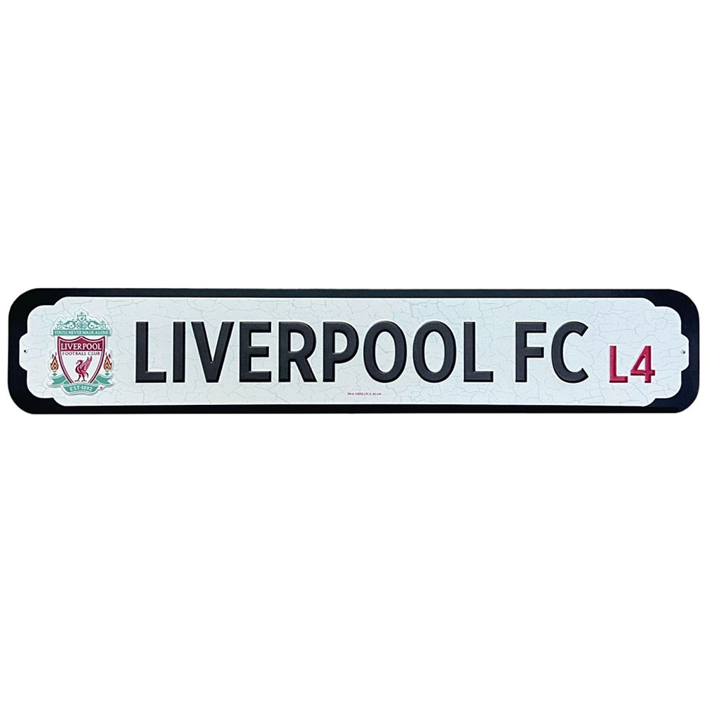 Liverpool FC deluxe metal stadium sign with embossed club logo and text on a black MDF backing