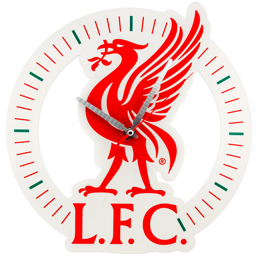 Liverpool FC die-cast metal wall clock featuring the LFC Liverbird crest