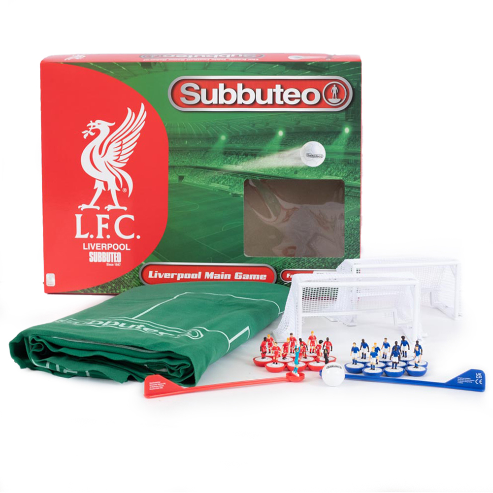 Liverpool FC edition Subbuteo main game in a display box with pitch, teams, goals and ball