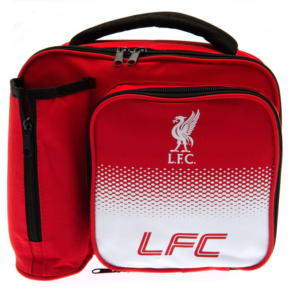 Liverpool FC fade design lunch bag with LFC text, Liverbird club crest and carry handle