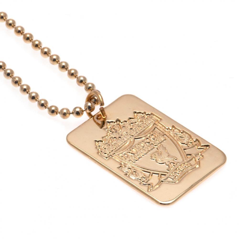 Liverpool FC gold plated dog tag with an embossed club crest and a ball chain