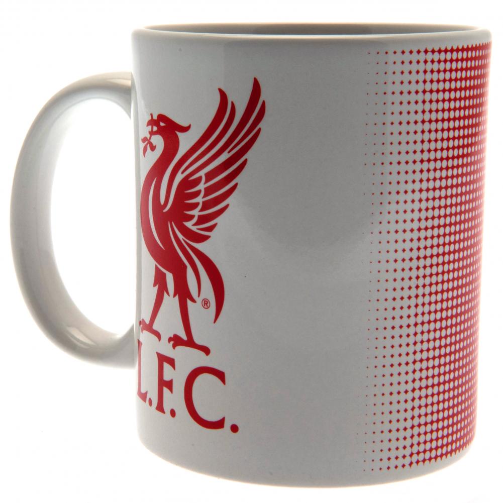 Liverpool FC red and white halftone ceramic mug with a large club crest and a white handle